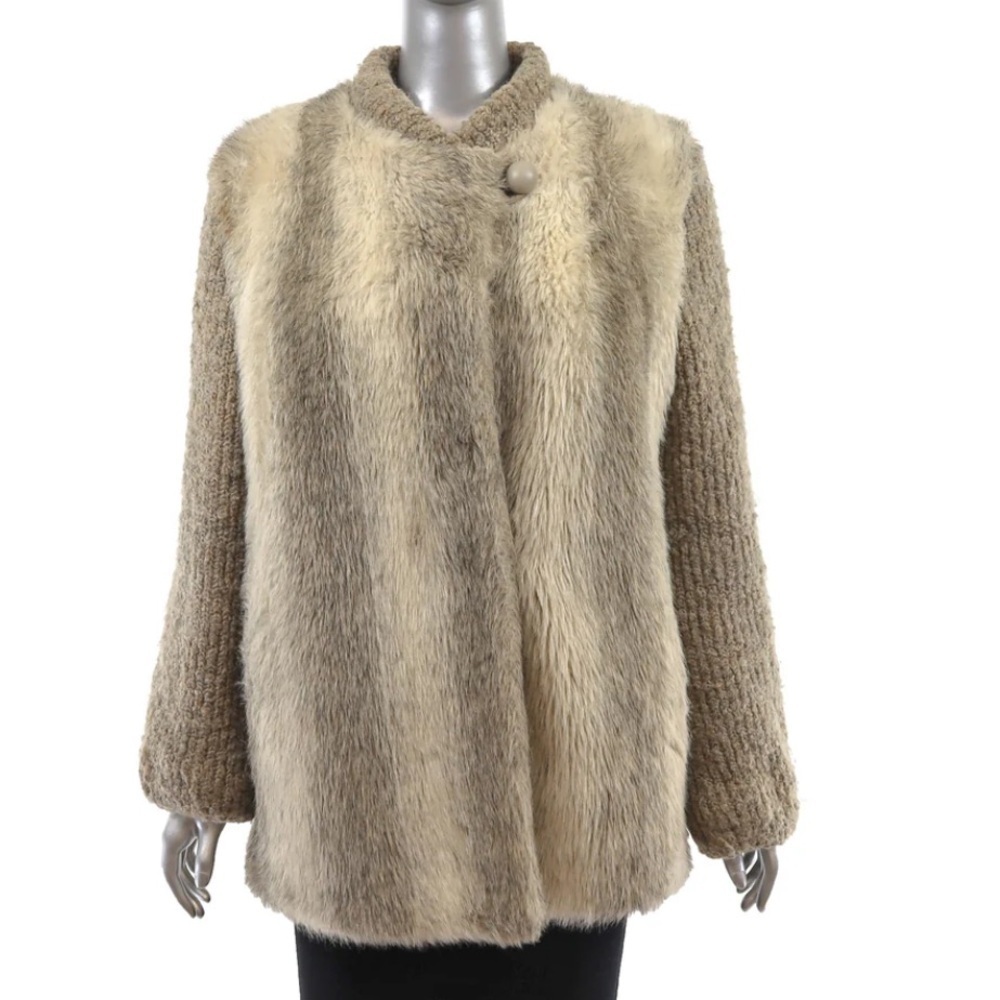 D’Esprit Knitted Striped Faux Fur Jacket dubrowsky perlbinder Size Small EC